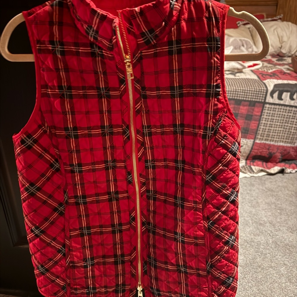 Chico's Red Plaid Quilted Vest